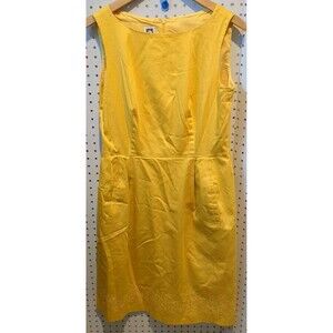 Anne Klein Dress Size 10 Sleeveless Yellow Floral Embroidered Pockets Roses